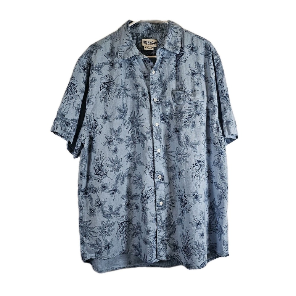 Trunks Surf & Swim Co. Mens XL Linen Cotton Blend Blue Beach Theme Shirt EUC